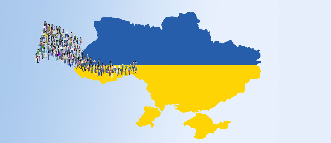 Map of the Ukraine, showing migration of refugees